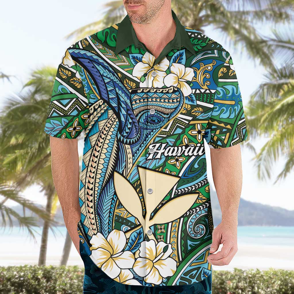 Personalised Hawaii Tribal Humpback Whale Hawaiian Shirt Omaomao Hibiscus Seamless Pattern