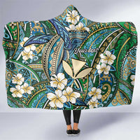 Personalised Hawaii Tribal Humpback Whale Hooded Blanket Omaomao Hibiscus Seamless Pattern