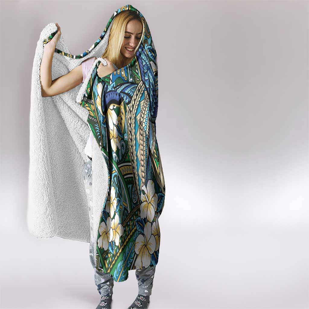 Personalised Hawaii Tribal Humpback Whale Hooded Blanket Omaomao Hibiscus Seamless Pattern