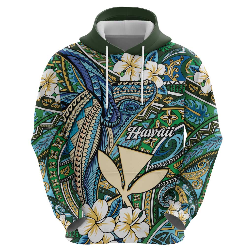 Personalised Hawaii Tribal Humpback Whale Hoodie Omaomao Hibiscus Seamless Pattern LT9 - Polynesian Pride