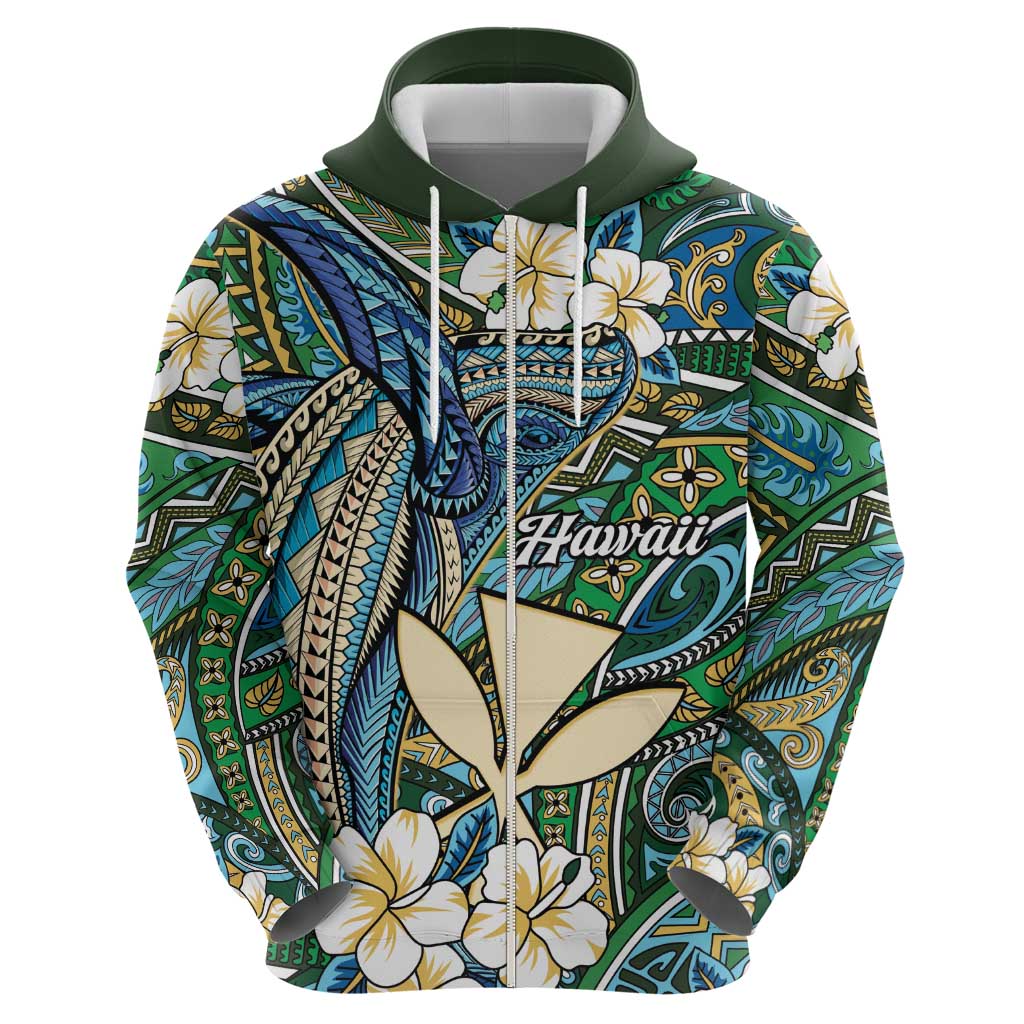 Personalised Hawaii Tribal Humpback Whale Hoodie Omaomao Hibiscus Seamless Pattern LT9 - Polynesian Pride