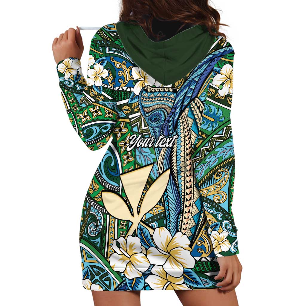 Personalised Hawaii Tribal Humpback Whale Hoodie Dress Omaomao Hibiscus Seamless Pattern LT9 - Polynesian Pride