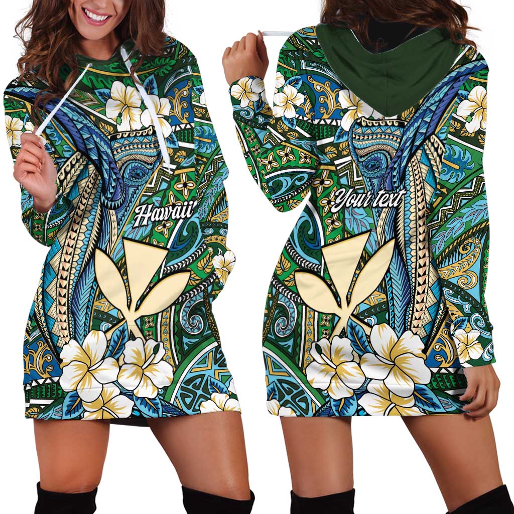 Personalised Hawaii Tribal Humpback Whale Hoodie Dress Omaomao Hibiscus Seamless Pattern LT9 - Polynesian Pride