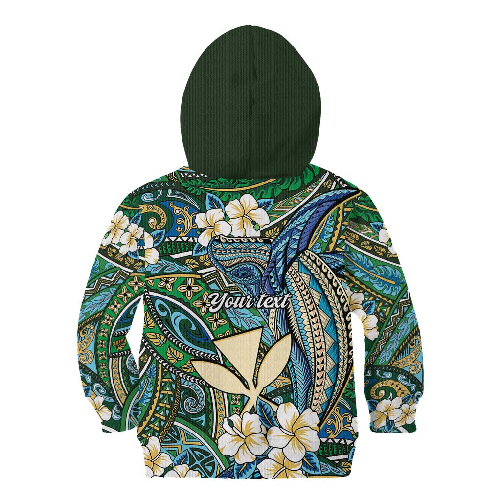 Personalised Hawaii Tribal Humpback Whale Kid Hoodie Omaomao Hibiscus Seamless Pattern