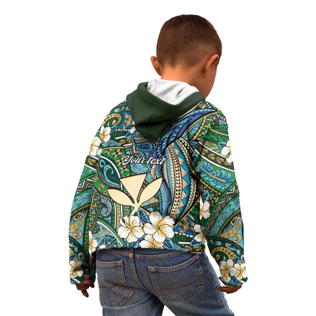 Personalised Hawaii Tribal Humpback Whale Kid Hoodie Omaomao Hibiscus Seamless Pattern