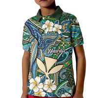 Personalised Hawaii Tribal Humpback Whale Kid Polo Shirt Omaomao Hibiscus Seamless Pattern LT9 Kid Green - Polynesian Pride