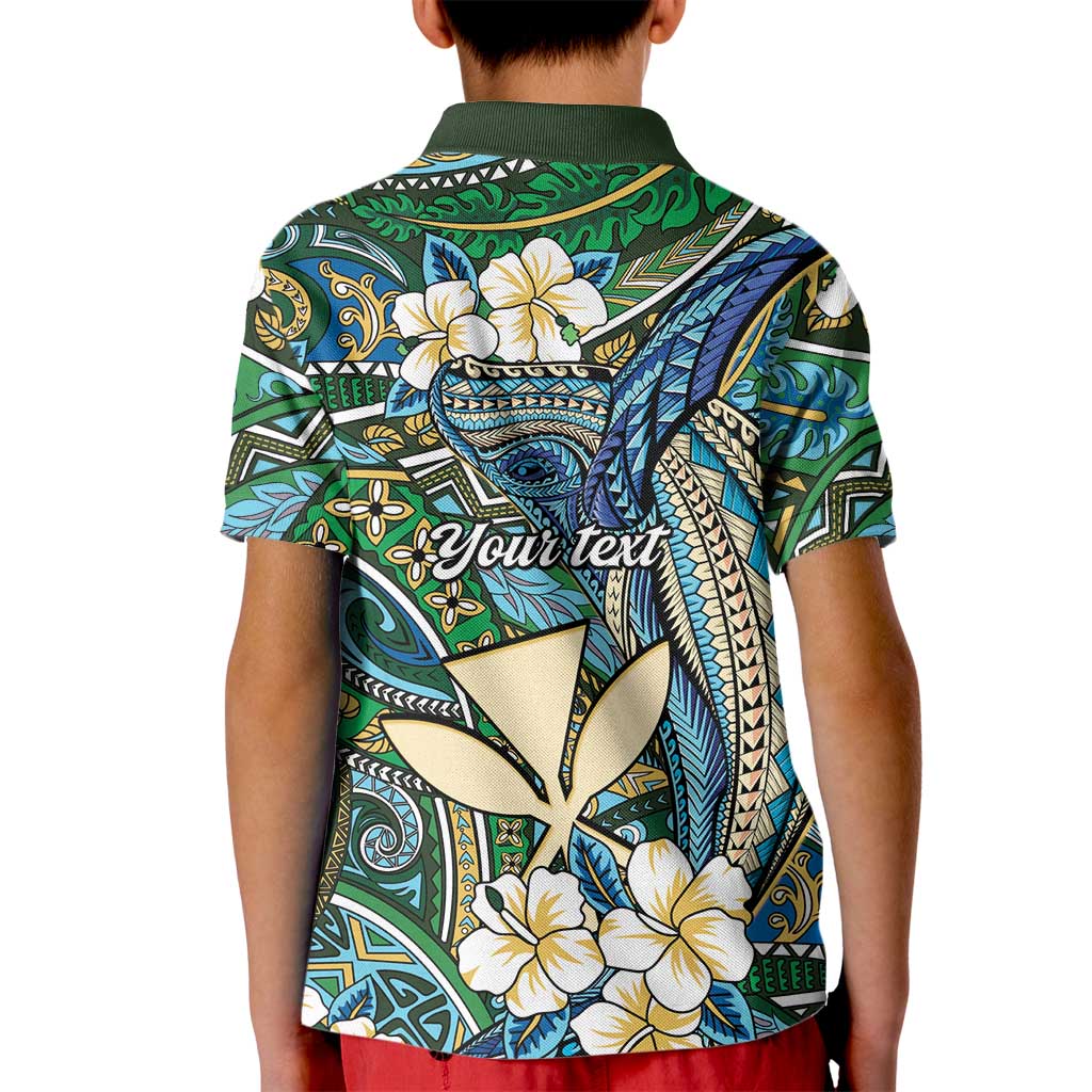 Personalised Hawaii Tribal Humpback Whale Kid Polo Shirt Omaomao Hibiscus Seamless Pattern LT9 - Polynesian Pride