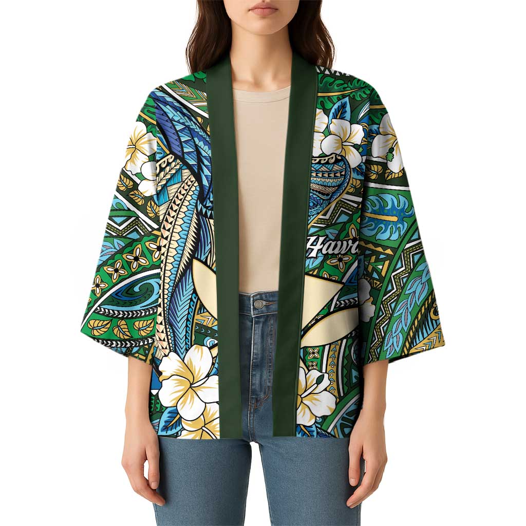 Personalised Hawaii Tribal Humpback Whale Kimono Omaomao Hibiscus Seamless Pattern LT9 - Polynesian Pride