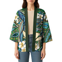 Personalised Hawaii Tribal Humpback Whale Kimono Omaomao Hibiscus Seamless Pattern LT9 - Polynesian Pride