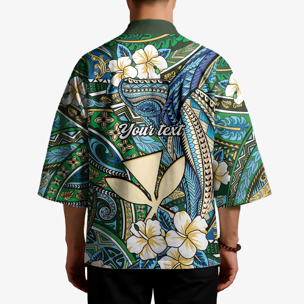 Personalised Hawaii Tribal Humpback Whale Kimono Omaomao Hibiscus Seamless Pattern LT9 - Polynesian Pride