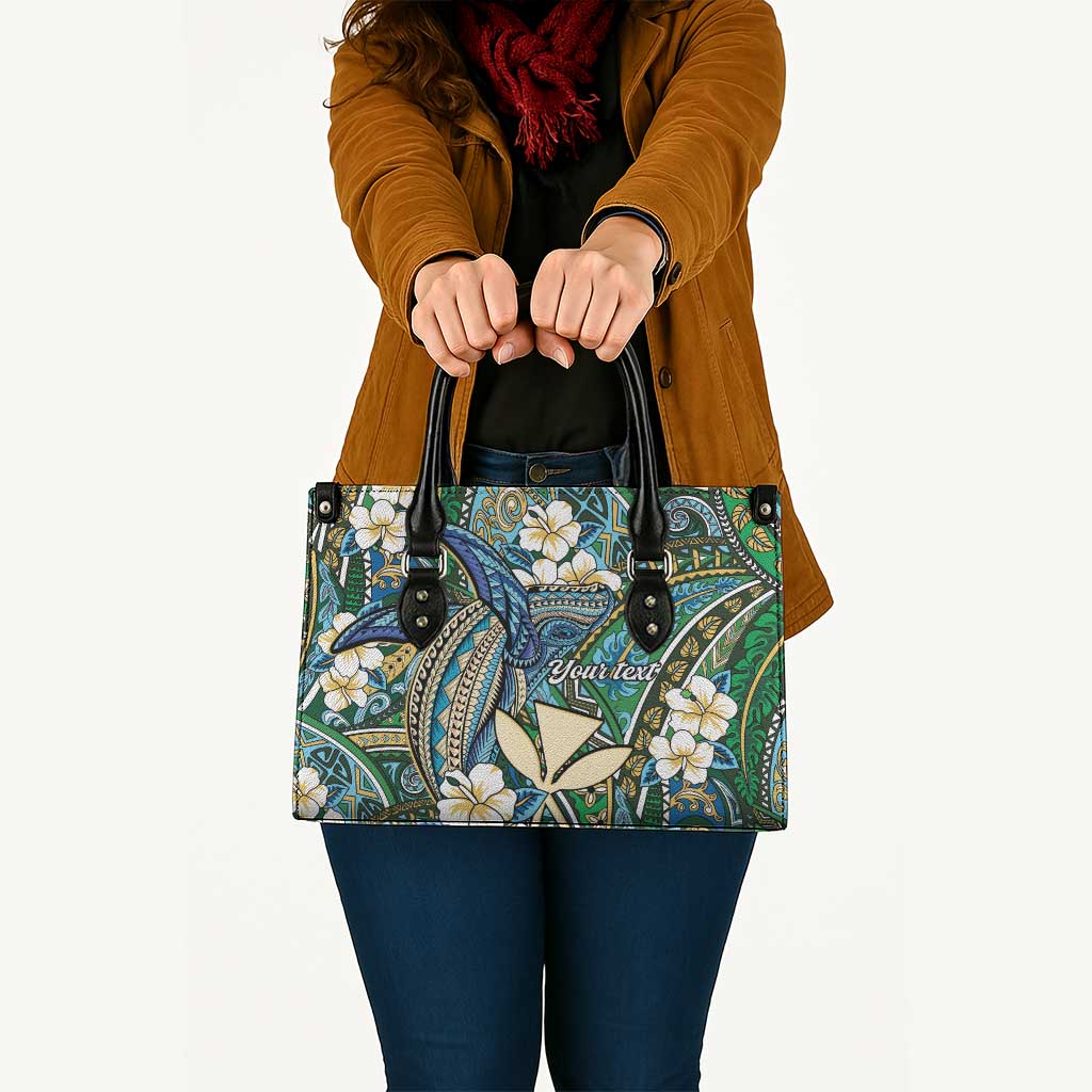 Personalised Hawaii Tribal Humpback Whale Leather Bag Omaomao Hibiscus Seamless Pattern LT9 - Polynesian Pride