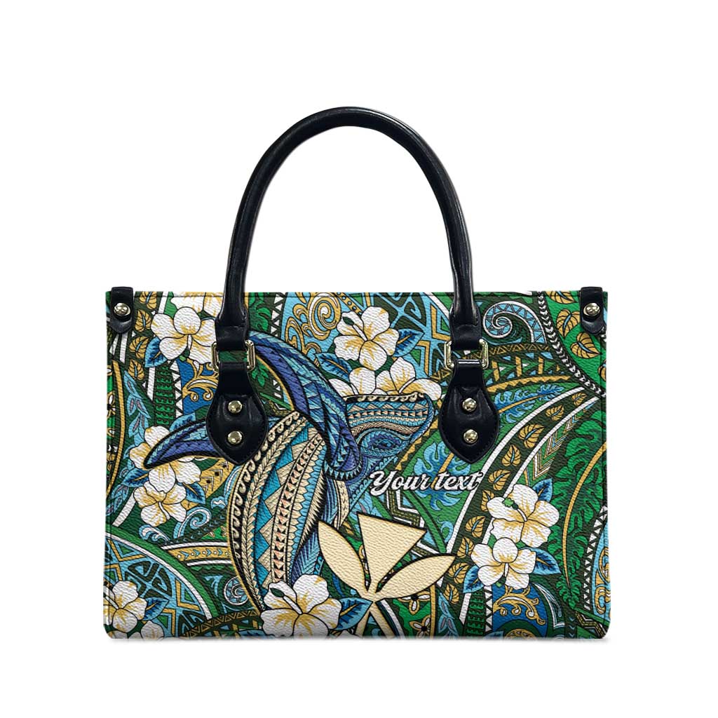 Personalised Hawaii Tribal Humpback Whale Leather Bag Omaomao Hibiscus Seamless Pattern LT9 - Polynesian Pride