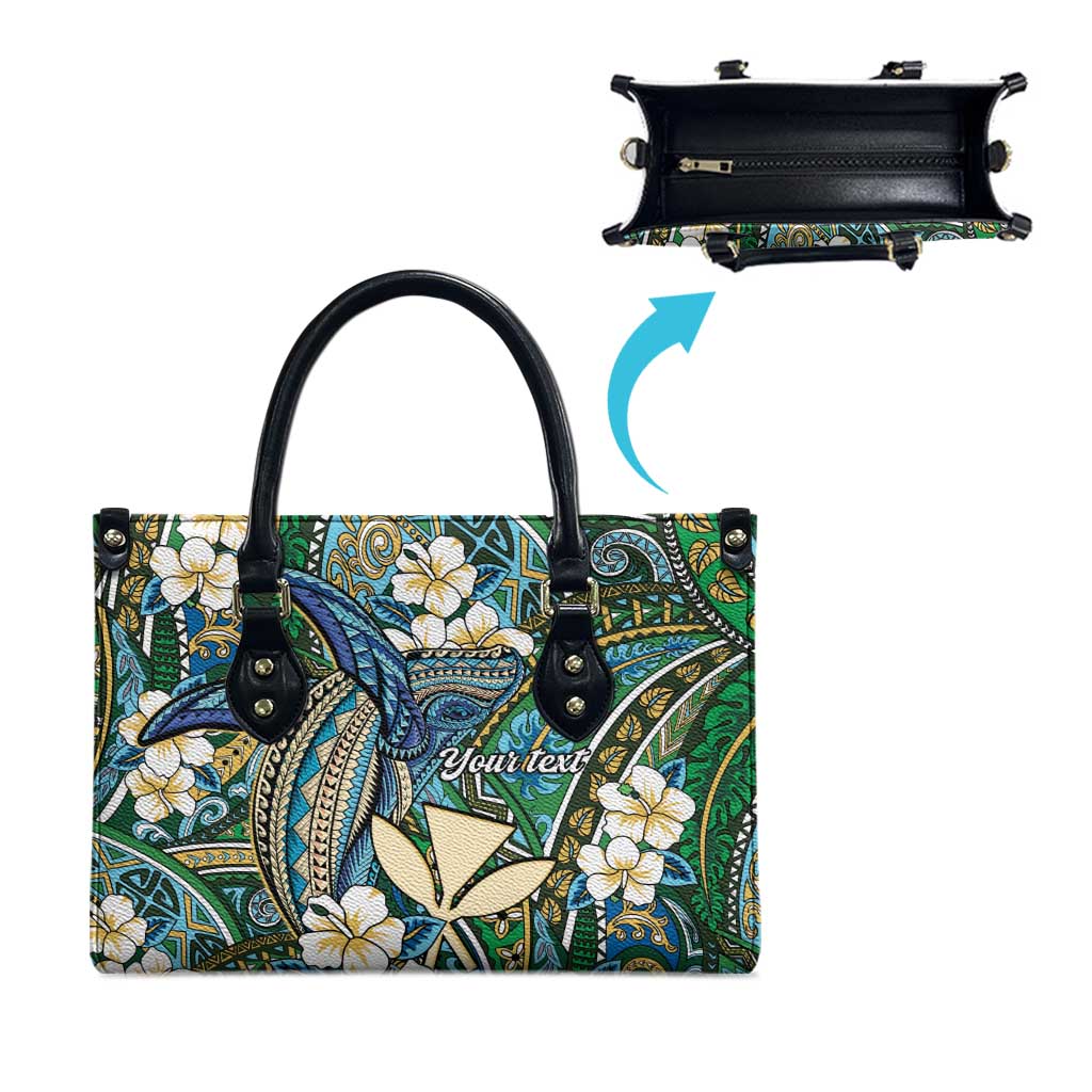 Personalised Hawaii Tribal Humpback Whale Leather Bag Omaomao Hibiscus Seamless Pattern LT9 - Polynesian Pride