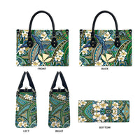 Personalised Hawaii Tribal Humpback Whale Leather Bag Omaomao Hibiscus Seamless Pattern LT9 - Polynesian Pride
