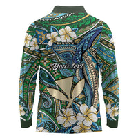 Personalised Hawaii Tribal Humpback Whale Long Sleeve Polo Shirt Omaomao Hibiscus Seamless Pattern LT9 - Polynesian Pride