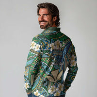 Personalised Hawaii Tribal Humpback Whale Long Sleeve Polo Shirt Omaomao Hibiscus Seamless Pattern LT9 - Polynesian Pride