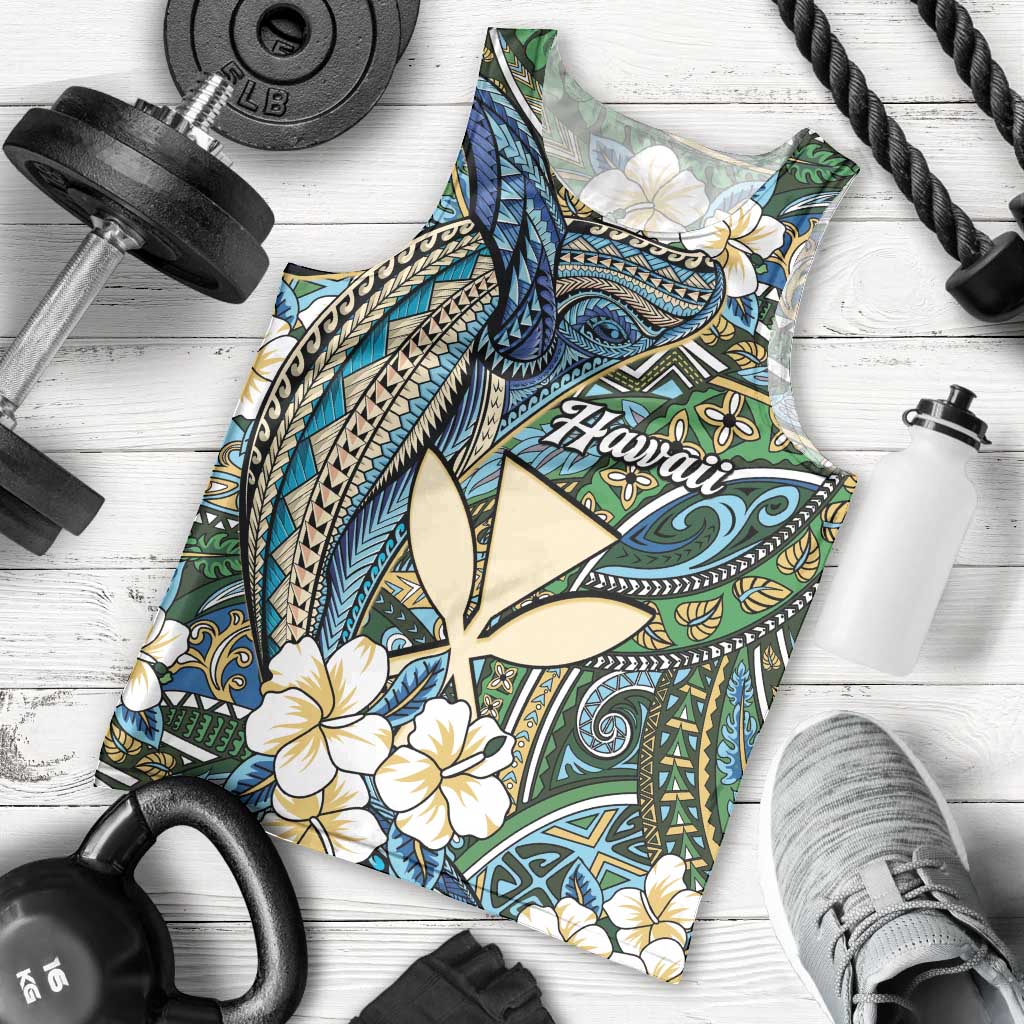 Personalised Hawaii Tribal Humpback Whale Men Tank Top Omaomao Hibiscus Seamless Pattern