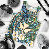 Personalised Hawaii Tribal Humpback Whale Men Tank Top Omaomao Hibiscus Seamless Pattern