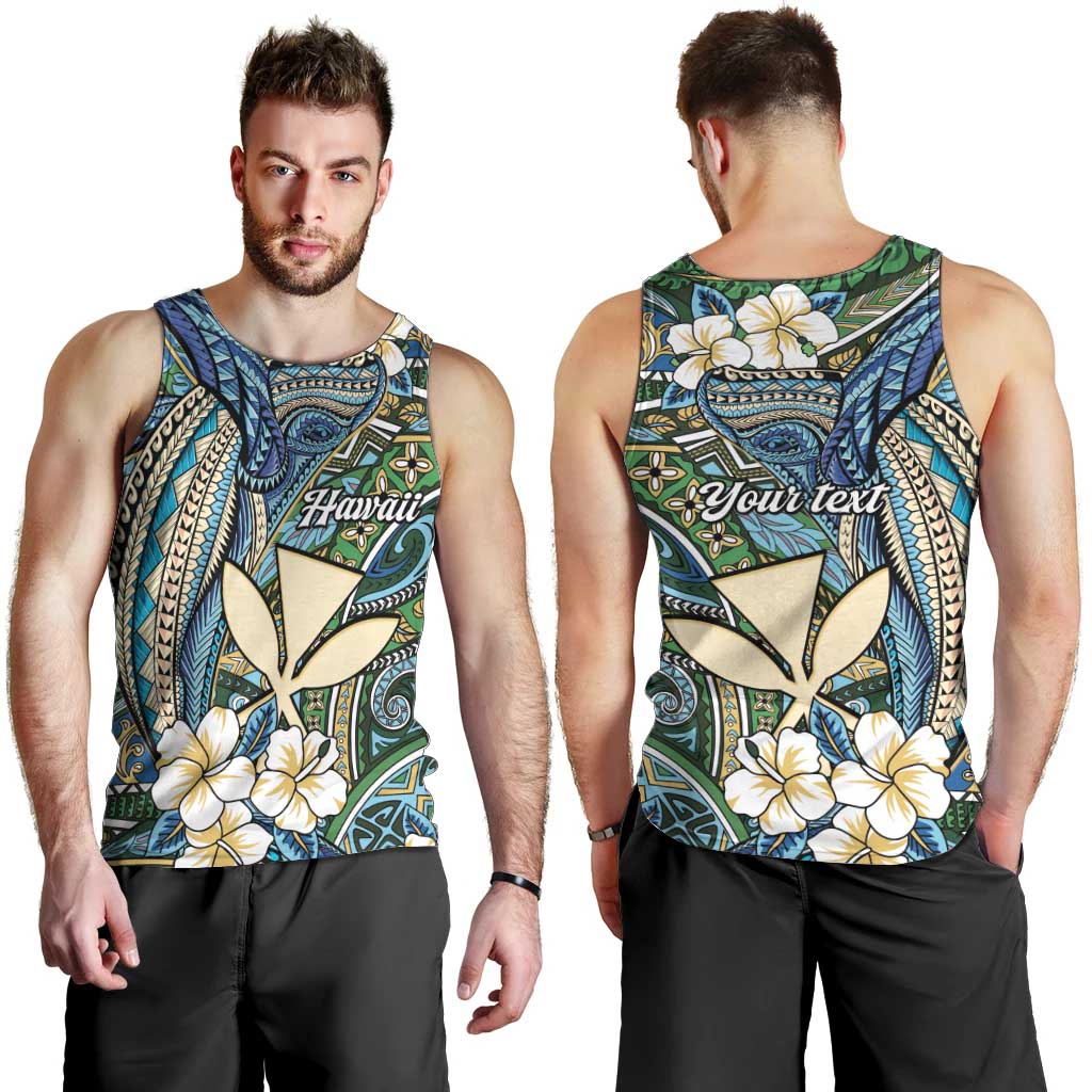Personalised Hawaii Tribal Humpback Whale Men Tank Top Omaomao Hibiscus Seamless Pattern