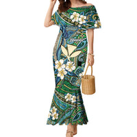 Personalised Hawaii Tribal Humpback Whale Mermaid Dress Omaomao Hibiscus Seamless Pattern LT9 Women Green - Polynesian Pride