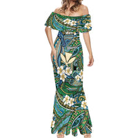 Personalised Hawaii Tribal Humpback Whale Mermaid Dress Omaomao Hibiscus Seamless Pattern LT9 - Polynesian Pride