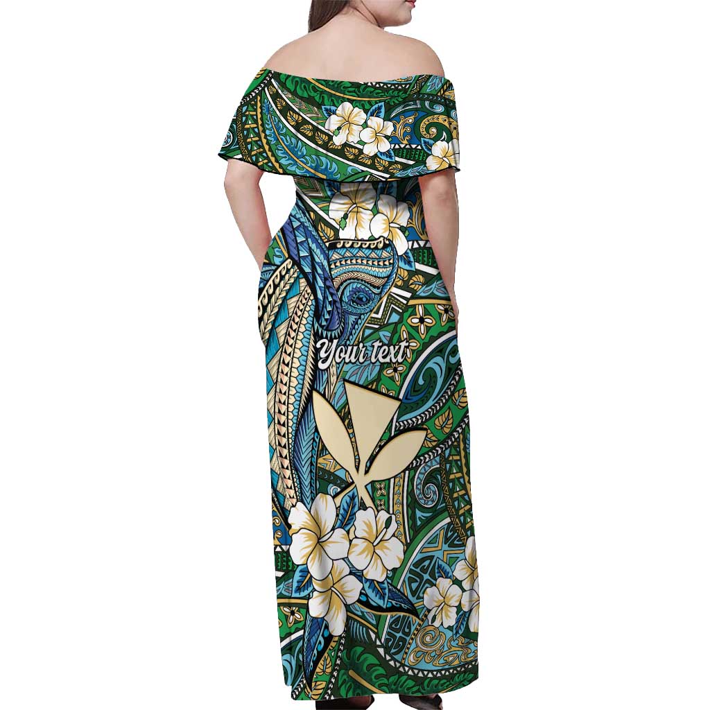 Personalised Hawaii Tribal Humpback Whale Off Shoulder Maxi Dress Omaomao Hibiscus Seamless Pattern LT9 - Polynesian Pride