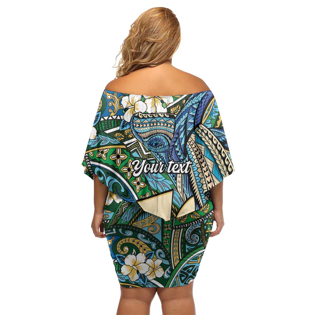 Personalised Hawaii Tribal Humpback Whale Off Shoulder Short Dress Omaomao Hibiscus Seamless Pattern LT9 - Polynesian Pride