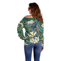 Personalised Hawaii Tribal Humpback Whale Off Shoulder Sweater Omaomao Hibiscus Seamless Pattern LT9 - Polynesian Pride