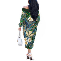 Personalised Hawaii Tribal Humpback Whale Off The Shoulder Long Sleeve Dress Omaomao Hibiscus Seamless Pattern LT9 - Polynesian Pride