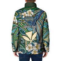 Personalised Hawaii Tribal Humpback Whale Padded Jacket Omaomao Hibiscus Seamless Pattern