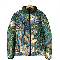 Personalised Hawaii Tribal Humpback Whale Padded Jacket Omaomao Hibiscus Seamless Pattern
