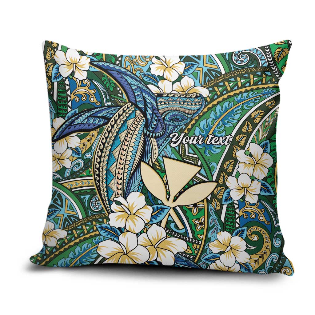Personalised Hawaii Tribal Humpback Whale Pillow Cover Omaomao Hibiscus Seamless Pattern LT9 Green - Polynesian Pride