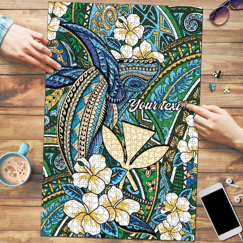 Personalised Hawaii Tribal Humpback Whale Puzzle Omaomao Hibiscus Seamless Pattern LT9 Green - Polynesian Pride