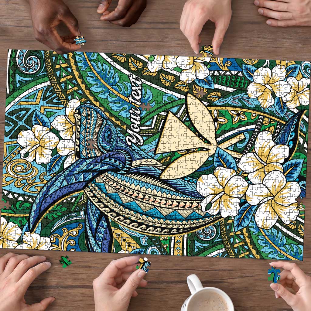 Personalised Hawaii Tribal Humpback Whale Puzzle Omaomao Hibiscus Seamless Pattern LT9 - Polynesian Pride