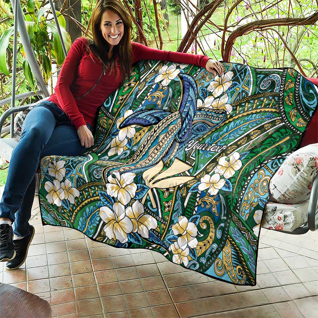 Personalised Hawaii Tribal Humpback Whale Quilt Omaomao Hibiscus Seamless Pattern LT9 - Polynesian Pride