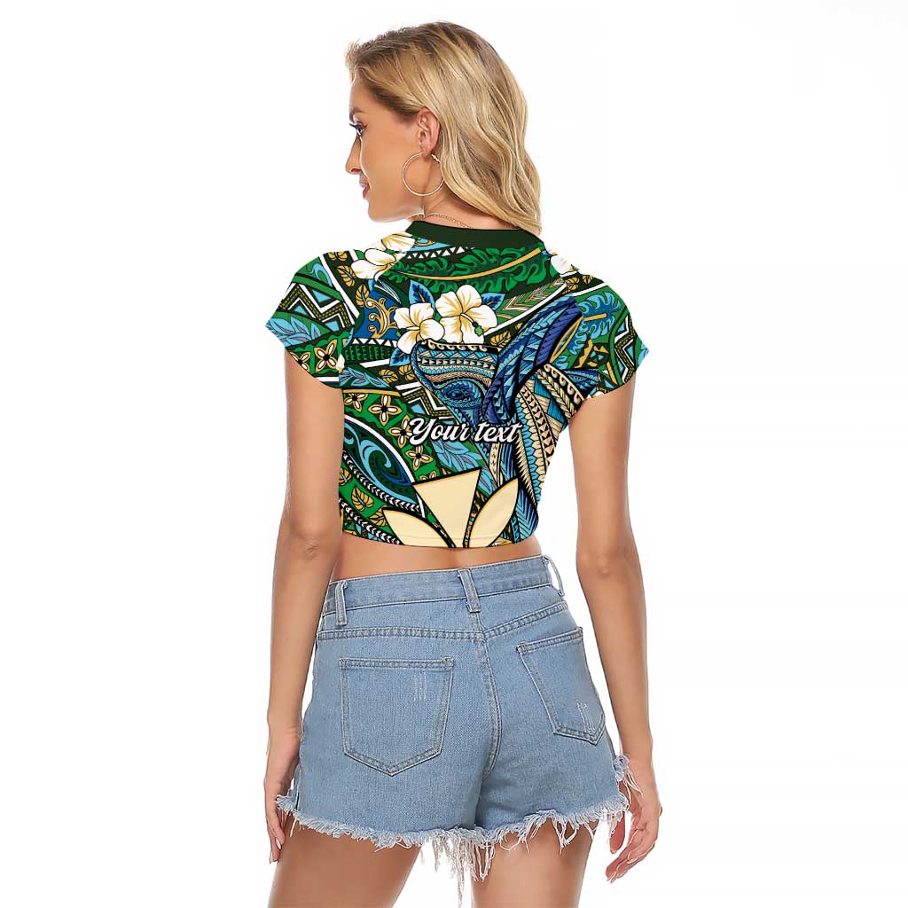 Personalised Hawaii Tribal Humpback Whale Raglan Cropped T Shirt Omaomao Hibiscus Seamless Pattern
