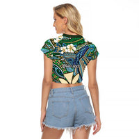 Personalised Hawaii Tribal Humpback Whale Raglan Cropped T Shirt Omaomao Hibiscus Seamless Pattern