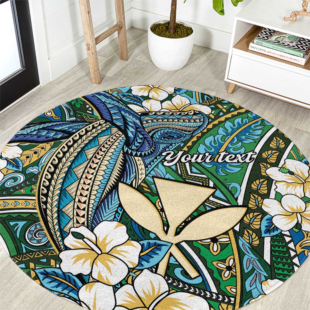 Personalised Hawaii Tribal Humpback Whale Round Carpet Omaomao Hibiscus Seamless Pattern