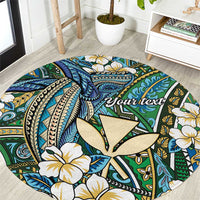 Personalised Hawaii Tribal Humpback Whale Round Carpet Omaomao Hibiscus Seamless Pattern