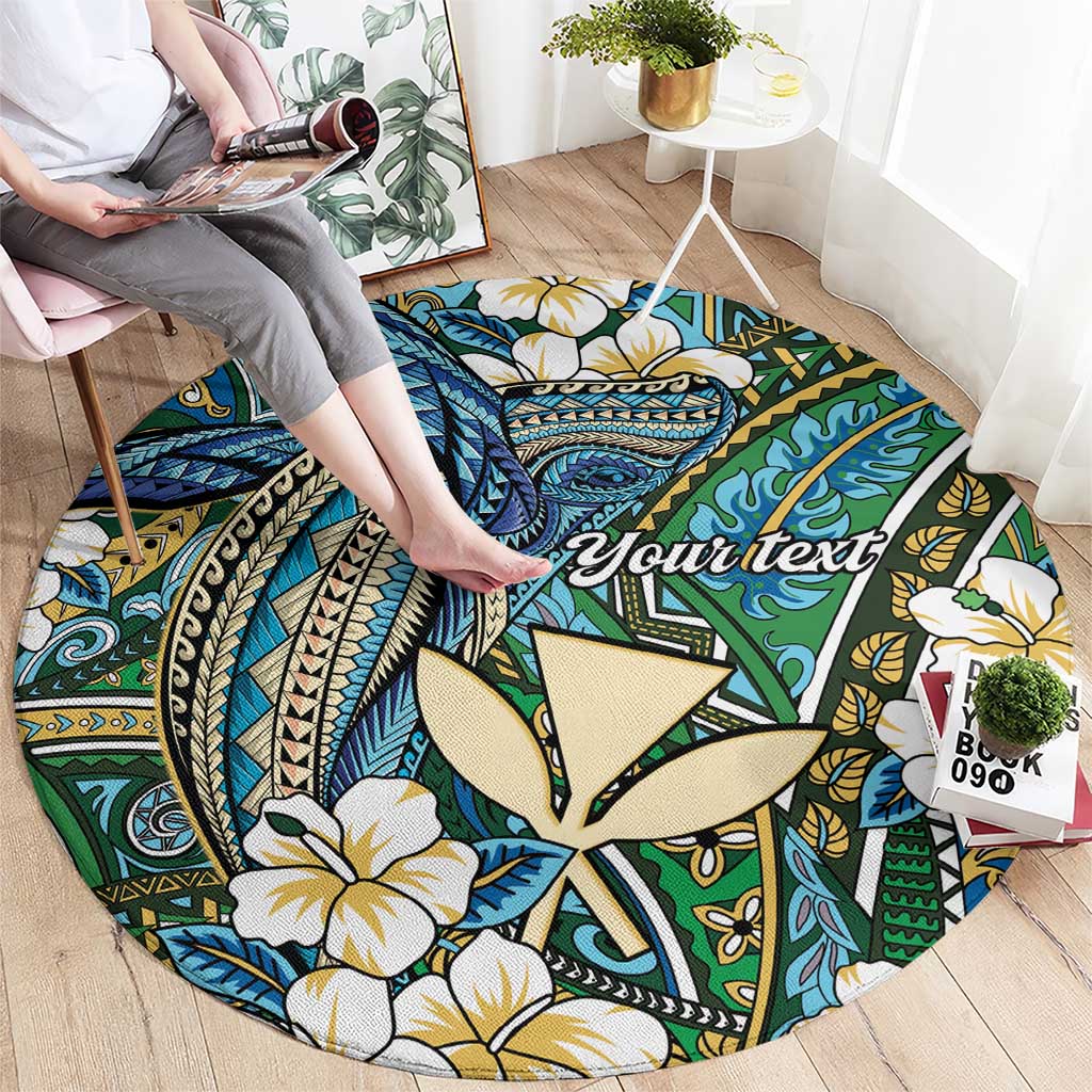 Personalised Hawaii Tribal Humpback Whale Round Carpet Omaomao Hibiscus Seamless Pattern