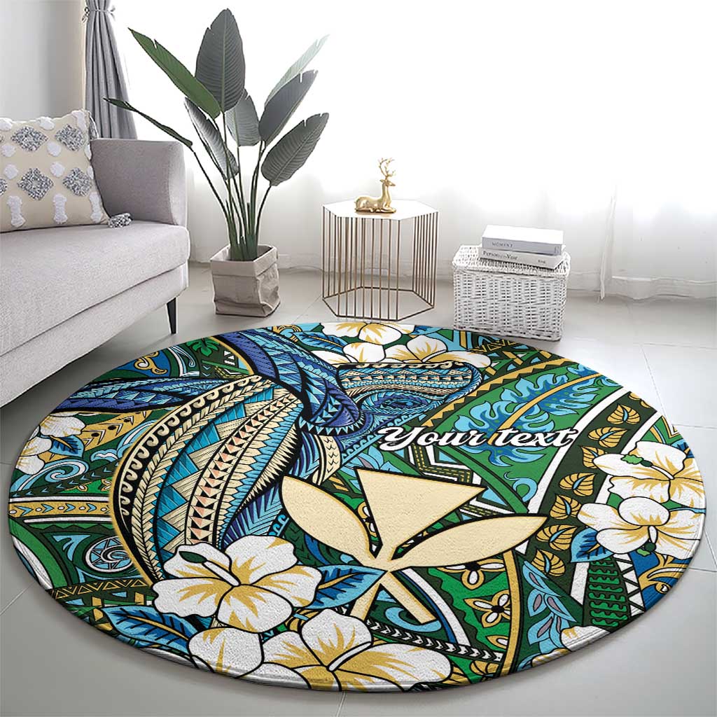 Personalised Hawaii Tribal Humpback Whale Round Carpet Omaomao Hibiscus Seamless Pattern