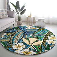 Personalised Hawaii Tribal Humpback Whale Round Carpet Omaomao Hibiscus Seamless Pattern