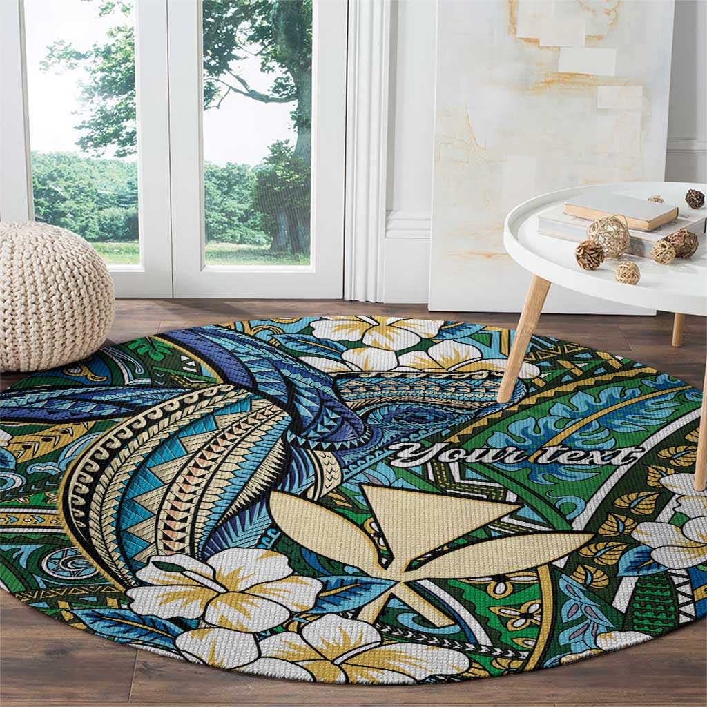 Personalised Hawaii Tribal Humpback Whale Round Carpet Omaomao Hibiscus Seamless Pattern
