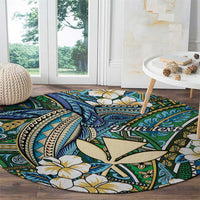 Personalised Hawaii Tribal Humpback Whale Round Carpet Omaomao Hibiscus Seamless Pattern