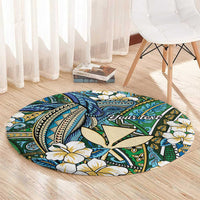 Personalised Hawaii Tribal Humpback Whale Round Carpet Omaomao Hibiscus Seamless Pattern