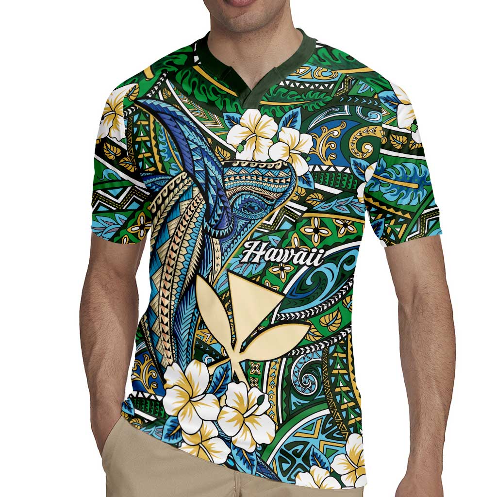 Personalised Hawaii Tribal Humpback Whale Rugby Jersey Omaomao Hibiscus Seamless Pattern LT9 - Polynesian Pride