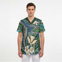 Personalised Hawaii Tribal Humpback Whale Scrub Top Omaomao Hibiscus Seamless Pattern LT9 - Polynesian Pride