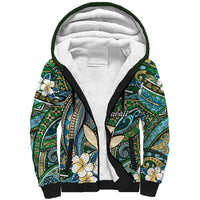 Personalised Hawaii Tribal Humpback Whale Sherpa Hoodie Omaomao Hibiscus Seamless Pattern LT9 Unisex Green - Polynesian Pride