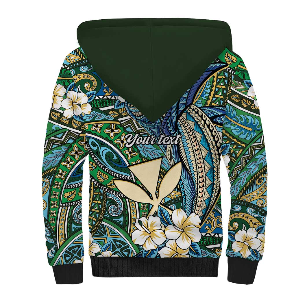 Personalised Hawaii Tribal Humpback Whale Sherpa Hoodie Omaomao Hibiscus Seamless Pattern LT9 - Polynesian Pride