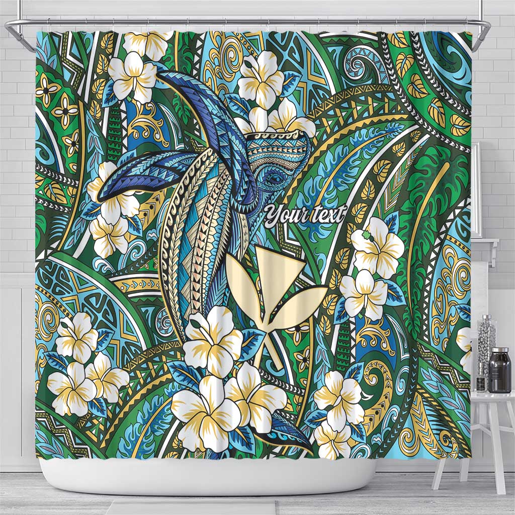 Personalised Hawaii Tribal Humpback Whale Shower Curtain Omaomao Hibiscus Seamless Pattern LT9 - Polynesian Pride